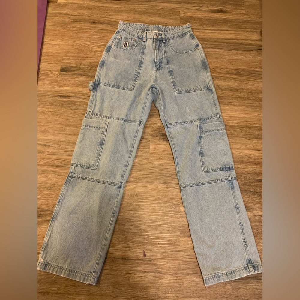 RAGGED Jeans Rare Womens Light Blue Baggy Carpenter Style Jeans Size 28 Y2K